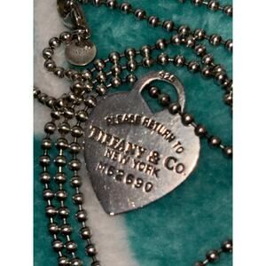 COA + Vtg Tiffany and Co Return Heart Tag 32 inch 925 silver sterling ball chain